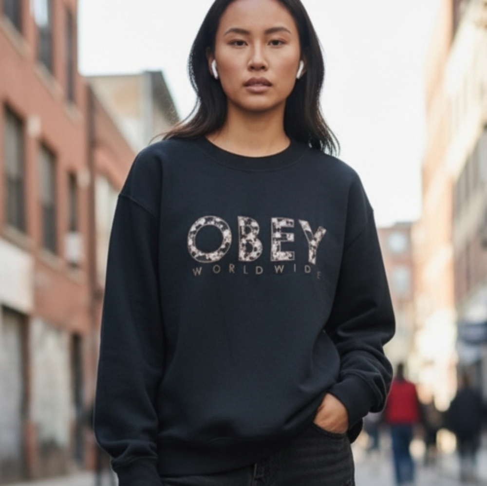 Obey Streetwear Floral Logo Crew Neck Sweater